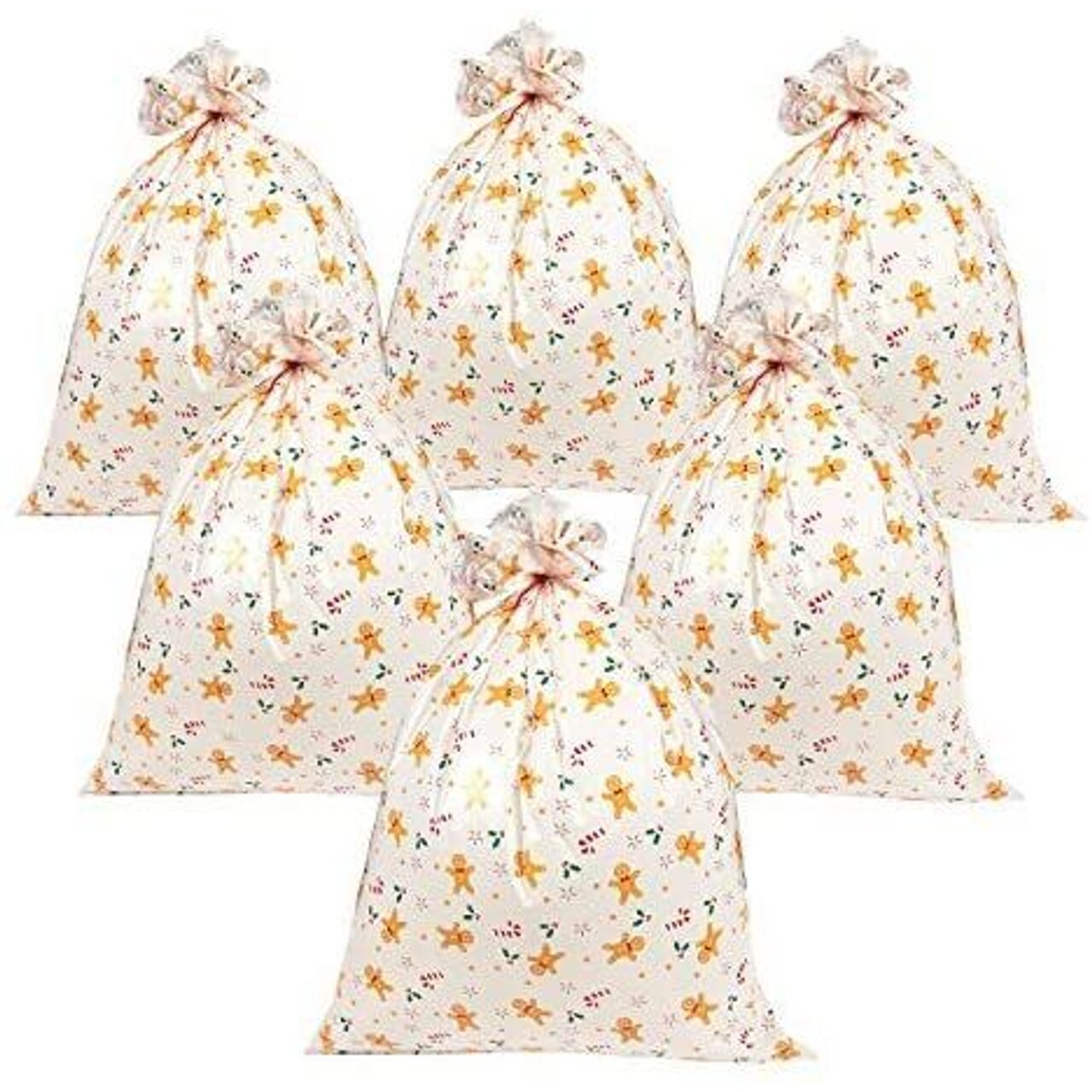 6-Pack Gingerbread Man Holly Candy Cane Jumbo Large Gift Bags Gift Sacks Gift Bag Gift Sack for Christmas Xmas Wrapping Oversized Gifts, with Strings for Tying, Light Blue 36 x 48 inches Extra Large